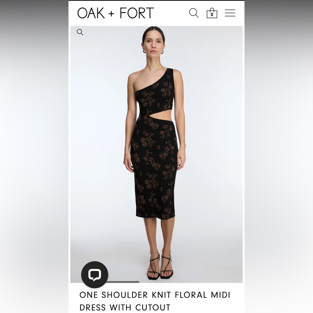 OAK + FORT One-Shoulder Black and Brown Floral Dress